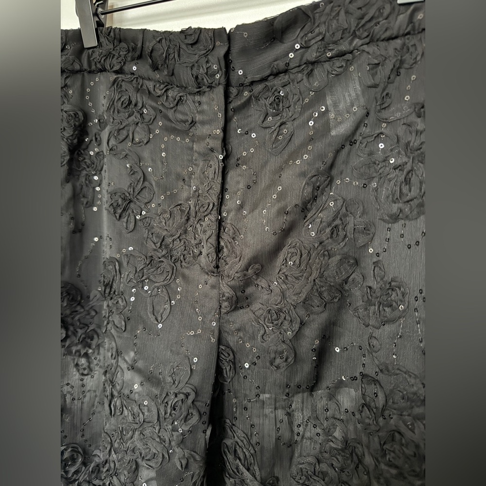 ZARA 8497/751/800 197/015 FLORAL STRUCTURED SEQUINS SEMI-SHEER PANTS - Picture 4 of 16